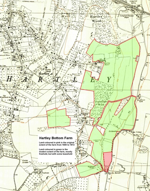 Map of the part of Hartley Bottom Farm lying in Hartley Parish