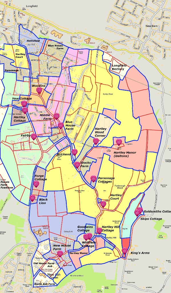 Old Houses of Hartley superimposed on modern map