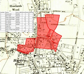 Map showing extent of Whiffins Cottage and Goodwins Cottage holding, Church Road, Hartley, Kent