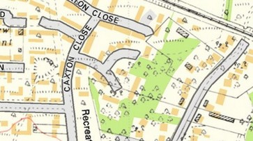 Hartley Kent: Porchester Close: Modern map (colour) with 1936 map superimposed